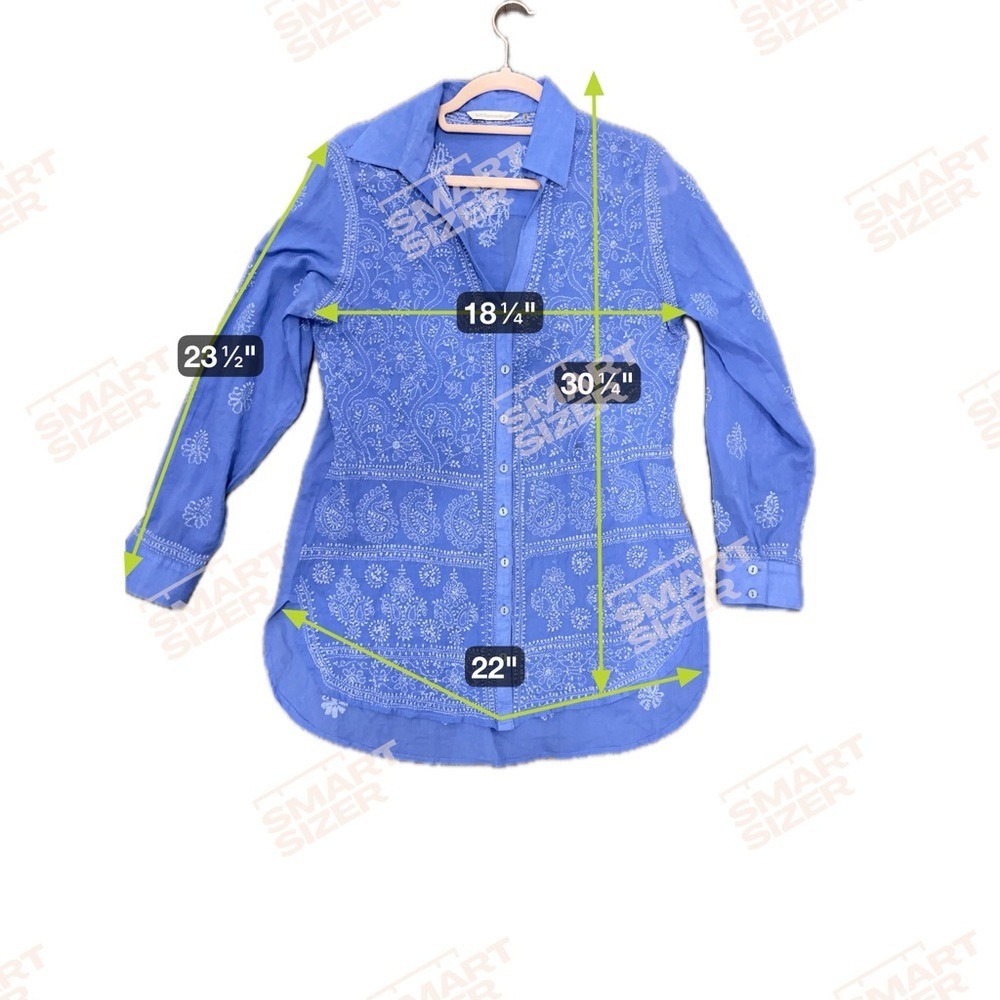 Soft Surroundings Lightweight Blue Cotton Embroidered Button-Up Shirt M - Picture 8 of 8
